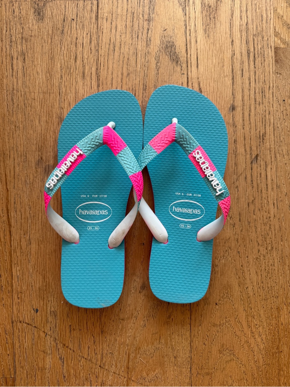 Havaianas Teal Flip Flop with Pink and White Straps